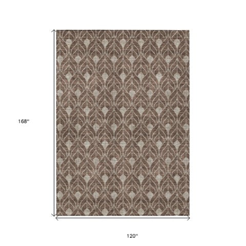 Homeroots 3' Beige And Taupe Geometric Washable Area Rug For Indoor Or Outdoor Use - Stylish And Durable 10' X 14' Polyester 596014