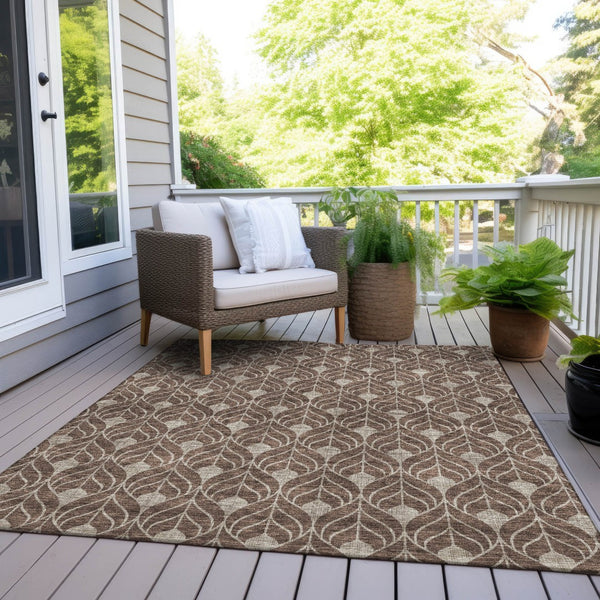 Homeroots 3' Beige And Taupe Geometric Washable Area Rug For Indoor Or Outdoor Use - Stylish And Durable 10' X 14' Polyester 596014
