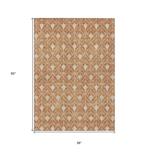 Homeroots 3' Beige And Taupe Geometric Washable Area Rug For Indoor Or Outdoor Use - Stylish And Durable 3' X 5' Polyester 596015