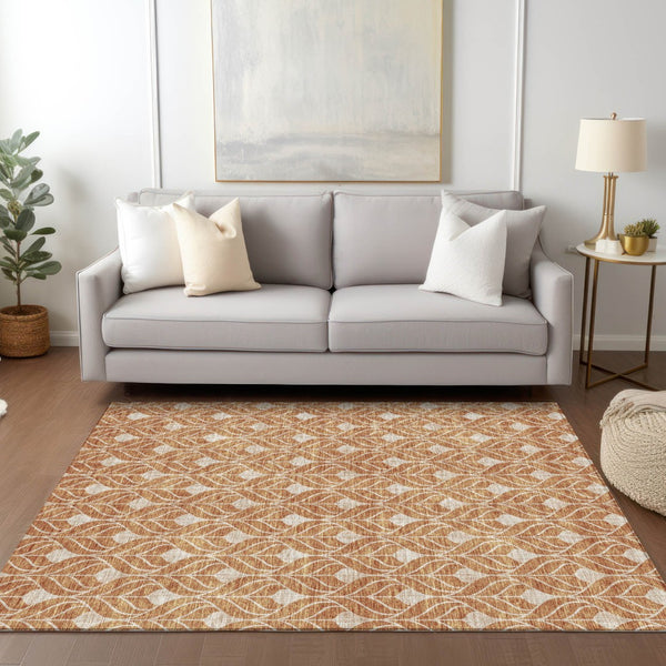 Homeroots 3' Beige And Taupe Geometric Washable Area Rug For Indoor Or Outdoor Use - Stylish And Durable 3' X 5' Polyester 596015