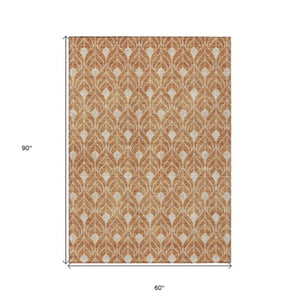 Homeroots 3' Beige And Taupe Geometric Washable Area Rug For Indoor Or Outdoor Use - Stylish And Durable 5' X 8' Polyester 596016