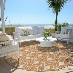 HomeRoots 5' Copper and Beige Geometric Area Rug – Durable, Washable Indoor/Outdoor Mat for High-Traffic Spaces 8' Round 596017
