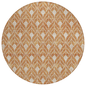 HomeRoots 5' Copper and Beige Geometric Area Rug – Durable, Washable Indoor/Outdoor Mat for High-Traffic Spaces 8' Round 596017