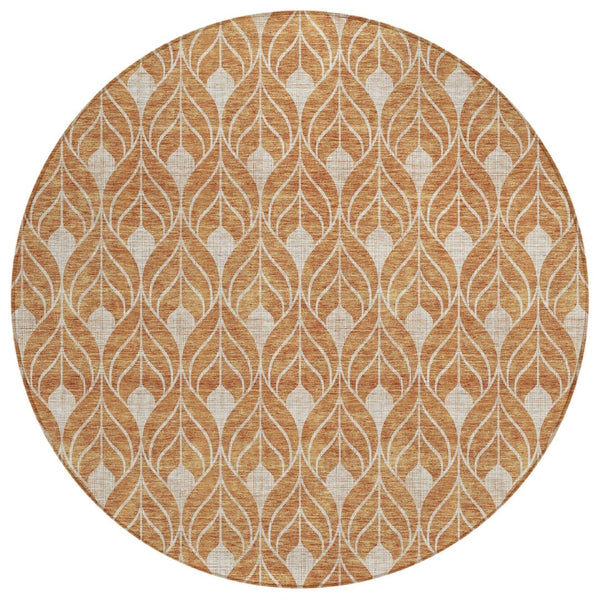 HomeRoots 5' Copper and Beige Geometric Area Rug – Durable, Washable Indoor/Outdoor Mat for High-Traffic Spaces 8' Round 596017