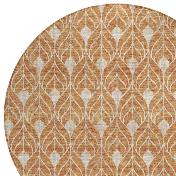 Homeroots 3' Beige And Taupe Geometric Washable Area Rug For Indoor Or Outdoor Use - Stylish And Durable 8' Round Polyester 596017