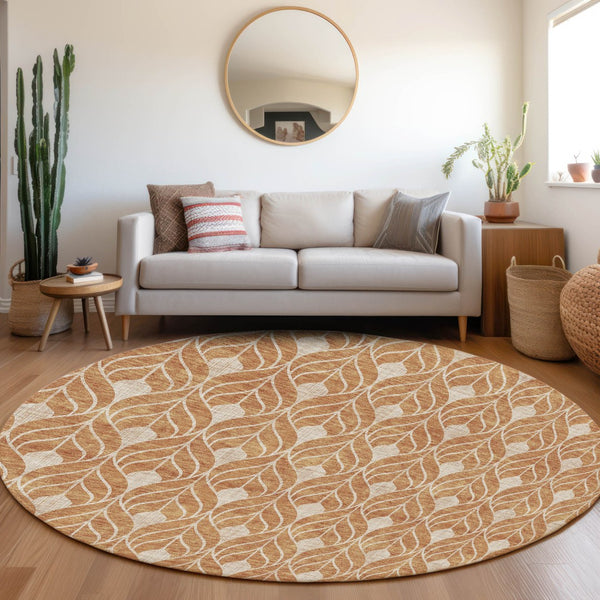 Homeroots 3' Beige And Taupe Geometric Washable Area Rug For Indoor Or Outdoor Use - Stylish And Durable 8' Round Polyester 596017