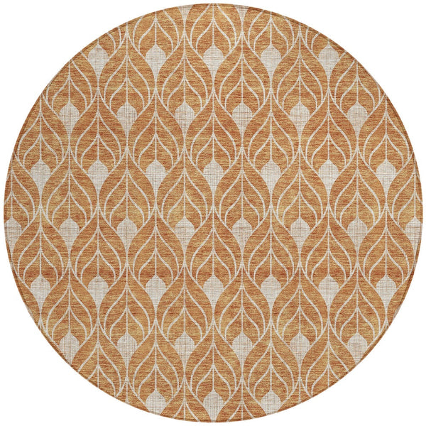 Homeroots 3' Beige And Taupe Geometric Washable Area Rug For Indoor Or Outdoor Use - Stylish And Durable 8' Round Polyester 596017