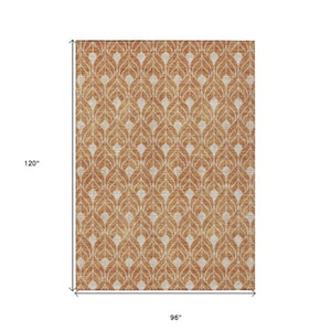 Homeroots 3' Beige And Taupe Geometric Washable Area Rug For Indoor Or Outdoor Use - Stylish And Durable 8' X 10' Polyester 596018