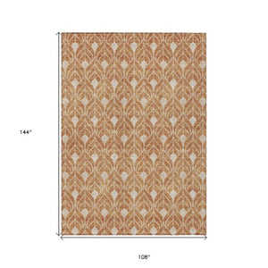 Homeroots 3' Beige And Taupe Geometric Washable Area Rug For Indoor Or Outdoor Use - Stylish And Durable 9' X 12' Polyester 596019
