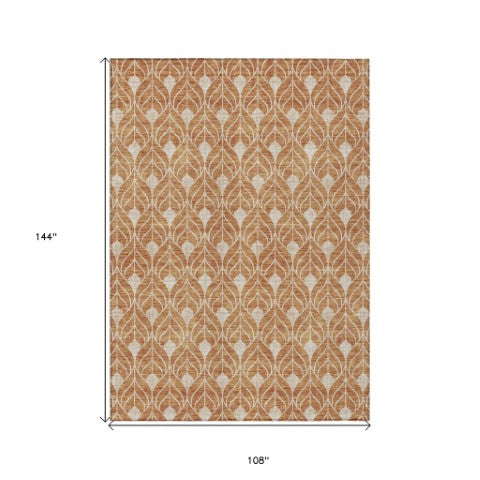 Homeroots 3' Beige And Taupe Geometric Washable Area Rug For Indoor Or Outdoor Use - Stylish And Durable 9' X 12' Polyester 596019
