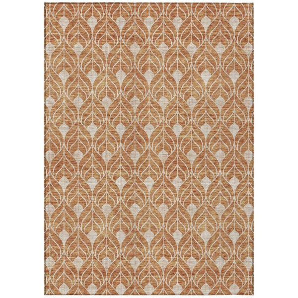 HomeRoots 9' X 12' Stylish Copper & Beige Geometric Washable Rug for Indoor & Outdoor High-Traffic Areas 596019