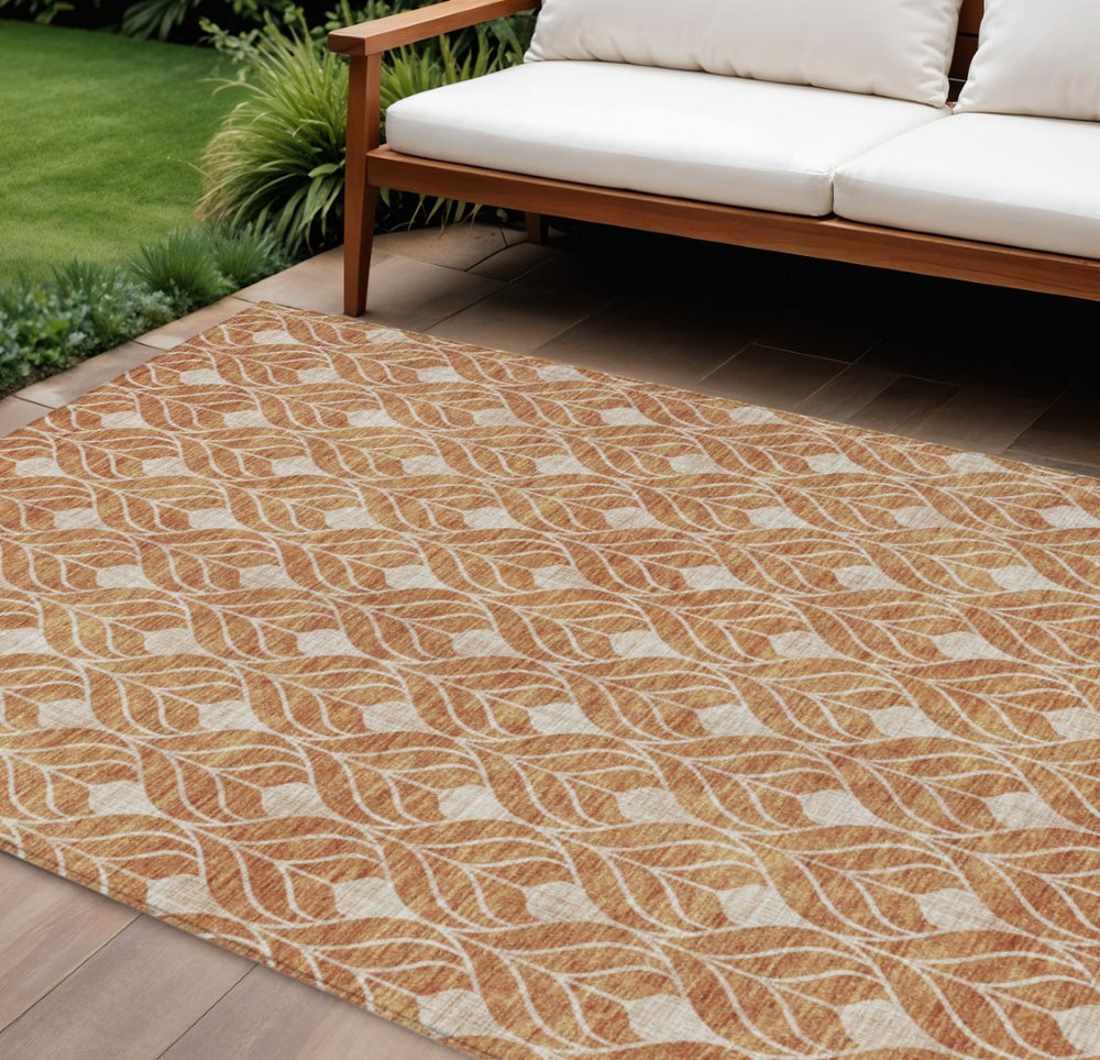 HomeRoots 5' Copper and Beige Geometric Area Rug – Durable, Washable Indoor/Outdoor Mat for High-Traffic Spaces 10' X 14' 596020