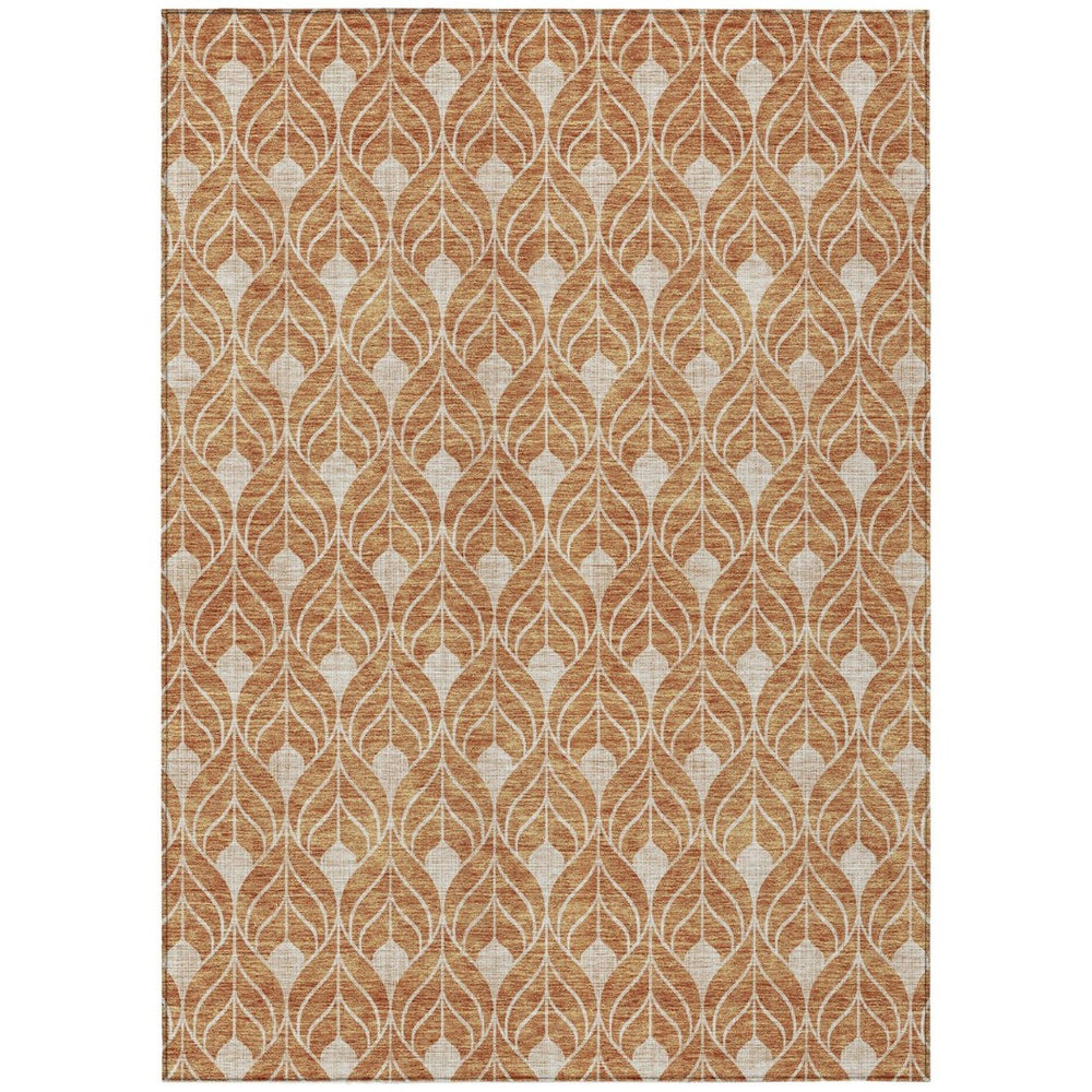 HomeRoots 5' Copper and Beige Geometric Area Rug – Durable, Washable Indoor/Outdoor Mat for High-Traffic Spaces 10' X 14' 596020
