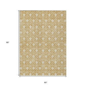 Homeroots 3' Beige And Taupe Geometric Washable Area Rug For Indoor Or Outdoor Use - Stylish And Durable 5' X 8' Polyester 596028