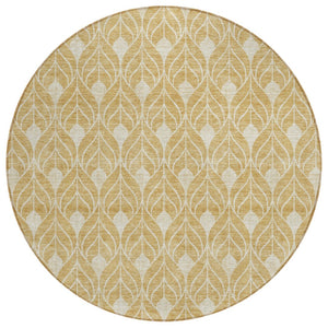 HomeRoots 5' Gold and Ivory Geometric Area Rug - Stylish, Washable, Durable for Indoor and Outdoor Spaces 8' Round 596029
