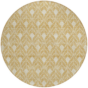 HomeRoots 5' Gold and Ivory Geometric Area Rug - Stylish, Washable, Durable for Indoor and Outdoor Spaces 8' Round 596029