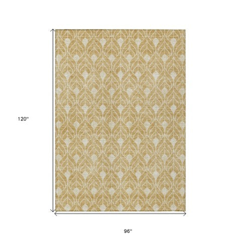 Homeroots 3' Beige And Taupe Geometric Washable Area Rug For Indoor Or Outdoor Use - Stylish And Durable 8' X 10' Polyester 596030