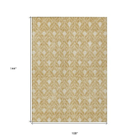 Homeroots 3' Beige And Taupe Geometric Washable Area Rug For Indoor Or Outdoor Use - Stylish And Durable 9' X 12' Polyester 596031