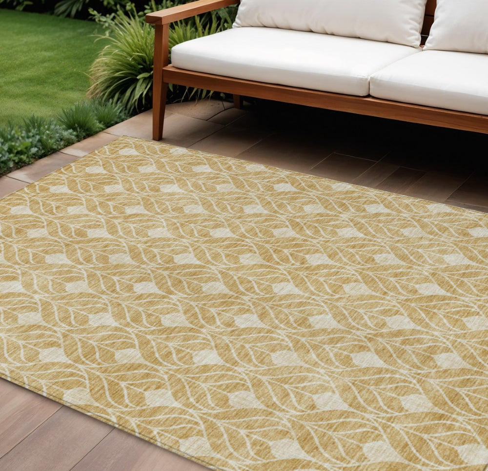 HomeRoots 9' Gold and Ivory Geometric Indoor Outdoor Area Rug - Machine Washable, Durable, Stylish & Versatile 596031
