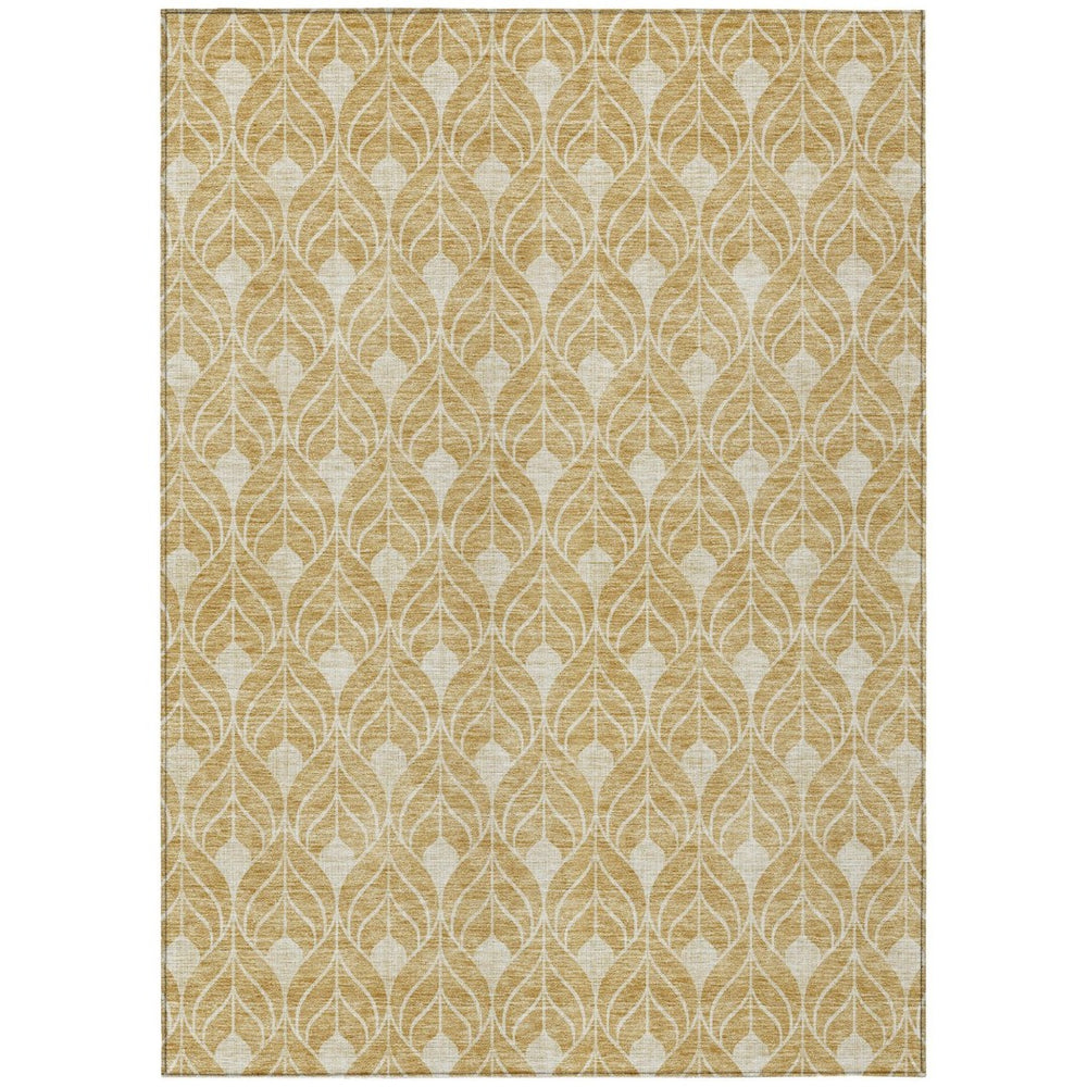 HomeRoots 9' Gold and Ivory Geometric Indoor Outdoor Area Rug - Machine Washable, Durable, Stylish & Versatile 596031