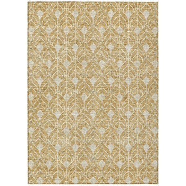 HomeRoots 9' Gold and Ivory Geometric Indoor Outdoor Area Rug - Machine Washable, Durable, Stylish & Versatile 596031