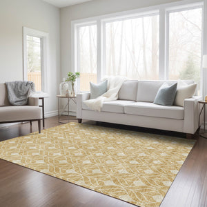 Homeroots 3' Beige And Taupe Geometric Washable Area Rug For Indoor Or Outdoor Use - Stylish And Durable 9' X 12' Polyester 596031