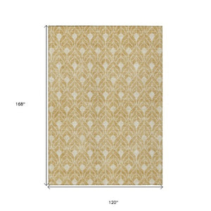 Homeroots 3' Beige And Taupe Geometric Washable Area Rug For Indoor Or Outdoor Use - Stylish And Durable 10' X 14' Polyester 596032
