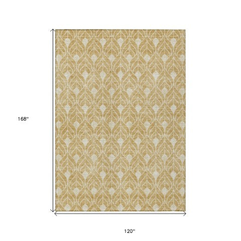 Homeroots 3' Beige And Taupe Geometric Washable Area Rug For Indoor Or Outdoor Use - Stylish And Durable 10' X 14' Polyester 596032