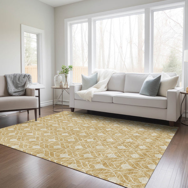 Homeroots 3' Beige And Taupe Geometric Washable Area Rug For Indoor Or Outdoor Use - Stylish And Durable 10' X 14' Polyester 596032