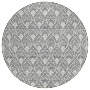 HomeRoots 5' Modern Gray Geometric Washable Area Rug for Indoor and Outdoor Spaces - Durable & Stylish Design 8' Round 596035