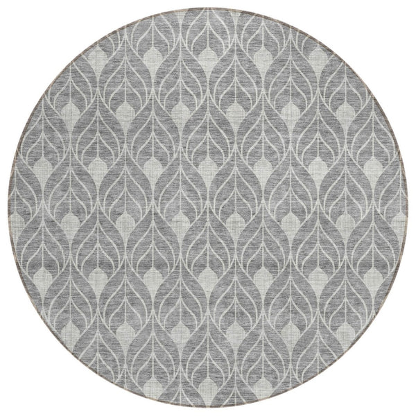 HomeRoots 5' Modern Gray Geometric Washable Area Rug for Indoor and Outdoor Spaces - Durable & Stylish Design 8' Round 596035