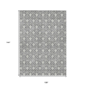 HomeRoots 9' X 12' Gray Geometric Washable Area Rug - Stylish Indoor/Outdoor Design for High-Traffic Spaces! 596037