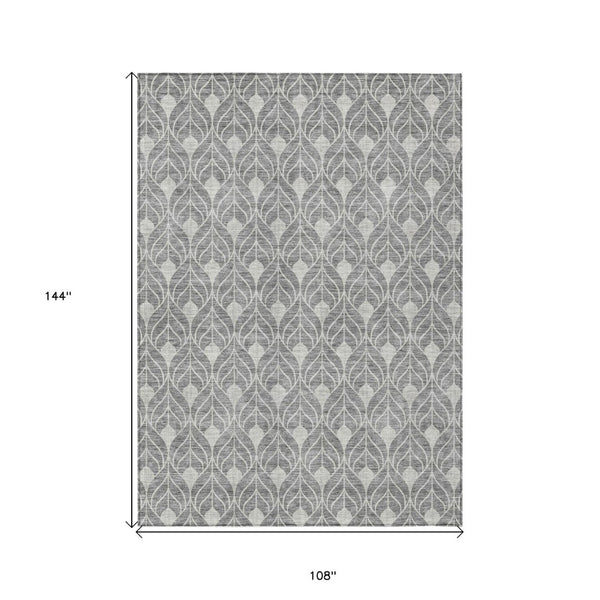 HomeRoots 9' X 12' Gray Geometric Washable Area Rug - Stylish Indoor/Outdoor Design for High-Traffic Spaces! 596037