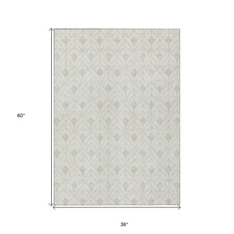 Homeroots 3' Beige And Taupe Geometric Washable Area Rug For Indoor Or Outdoor Use - Stylish And Durable 3' X 5' Polyester 596039