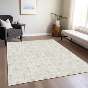 Homeroots 3' Beige And Taupe Geometric Washable Area Rug For Indoor Or Outdoor Use - Stylish And Durable 3' X 5' Polyester 596039