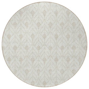 Homeroots 3' Beige And Taupe Geometric Washable Area Rug For Indoor Or Outdoor Use - Stylish And Durable 8' Round Polyester 596041