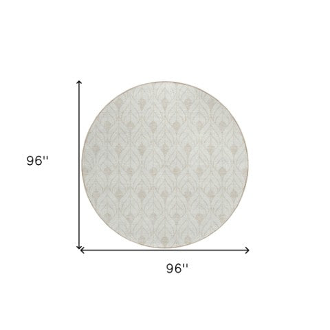 Homeroots 3' Beige And Taupe Geometric Washable Area Rug For Indoor Or Outdoor Use - Stylish And Durable 8' Round Polyester 596041