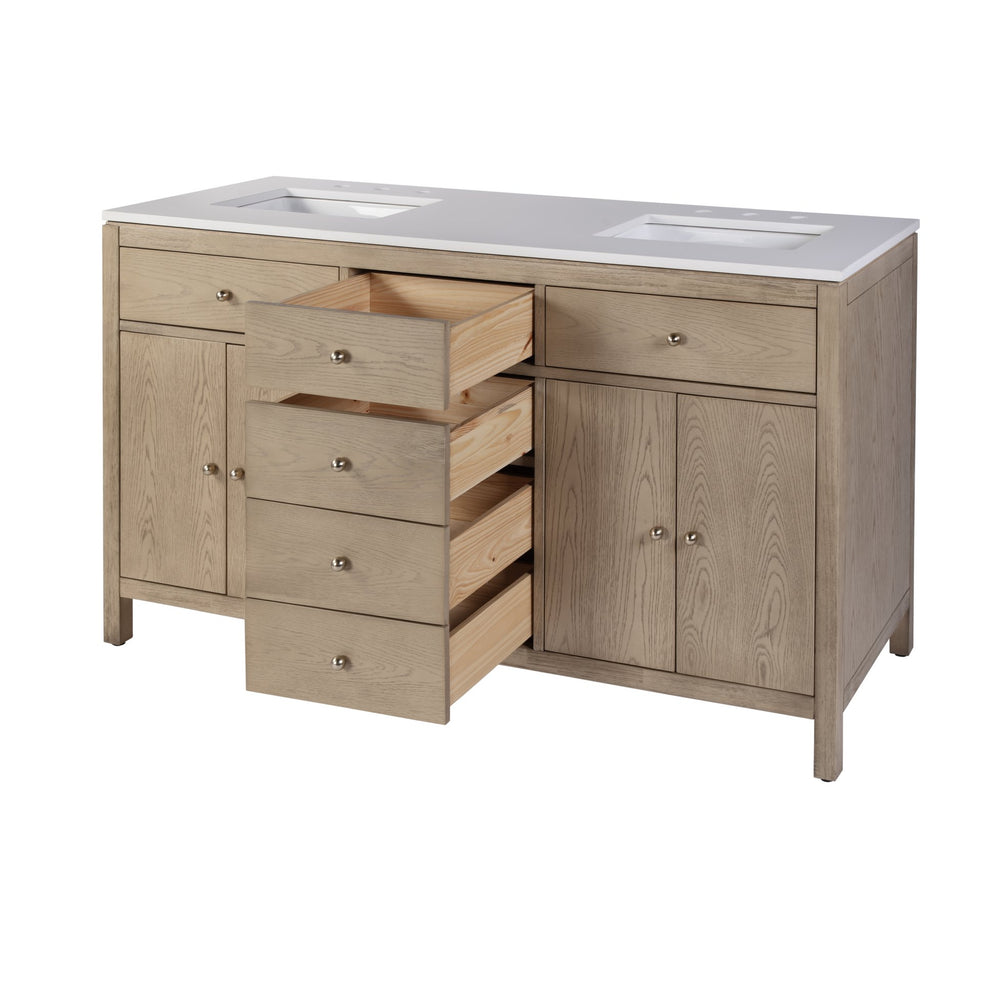 Butler Specialty Butler Nora 60-inch Double Sink Vanity Set With Quartz Top & Wood Finish – Elegant Bathroom Solution Light Brown Mdf,Acacia,Plywood,White Quartz,Ceramic,Pine,Veneers,Composite Wood 5960492-butler