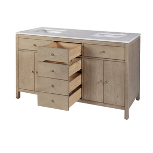 Butler Specialty Butler Nora 60-inch Double Sink Vanity Set With Quartz Top & Wood Finish – Elegant Bathroom Solution Light Brown Mdf,Acacia,Plywood,White Quartz,Ceramic,Pine,Veneers,Composite Wood 5960492-butler