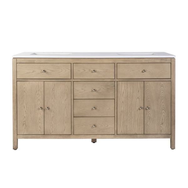 Butler Specialty Butler Nora 60-inch Double Sink Vanity Set With Quartz Top & Wood Finish – Elegant Bathroom Solution Light Brown Mdf,Acacia,Plywood,White Quartz,Ceramic,Pine,Veneers,Composite Wood 5960492-butler