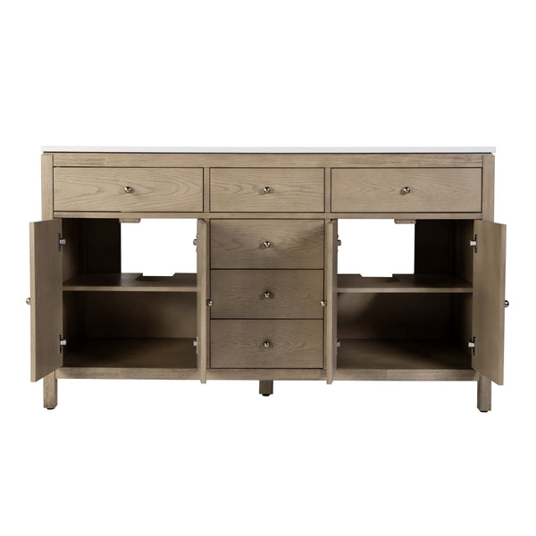 Butler Specialty Butler Nora 60-inch Double Sink Vanity Set With Quartz Top & Wood Finish – Elegant Bathroom Solution Light Brown Mdf,Acacia,Plywood,White Quartz,Ceramic,Pine,Veneers,Composite Wood 5960492-butler