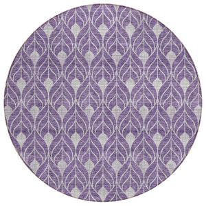 HomeRoots 5' Vibrant Purple and Ivory Geometric Washable Area Rug for Indoor and Outdoor High-Traffic Spaces 8' Round 596059