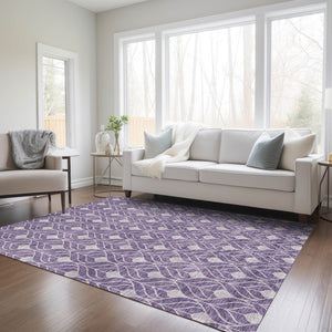 HomeRoots 5' Vibrant Purple and Ivory Geometric Washable Area Rug for Indoor and Outdoor High-Traffic Spaces 8' X 10' 596060