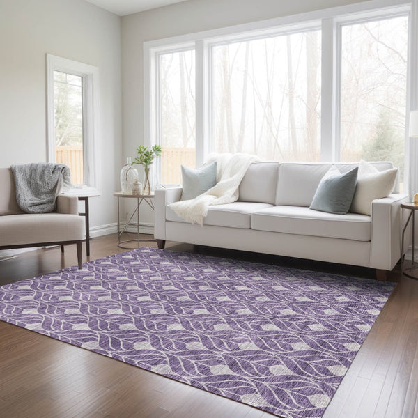 HomeRoots 5' Vibrant Purple and Ivory Geometric Washable Area Rug for Indoor and Outdoor High-Traffic Spaces 8' X 10' 596060