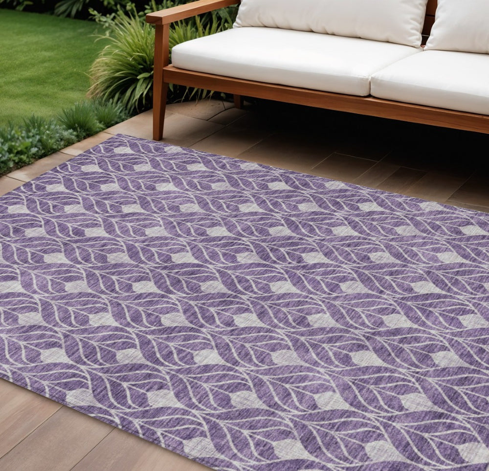 HomeRoots 9' X 12' Purple and Ivory Geometric Area Rug - Stylish, Washable, Durable for Indoor & Outdoor Use 596061