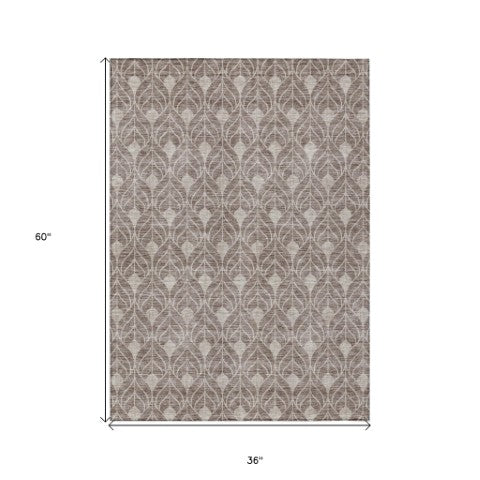Homeroots 3' Beige And Taupe Geometric Washable Area Rug For Indoor Or Outdoor Use - Stylish And Durable 3' X 5' Polyester 596069