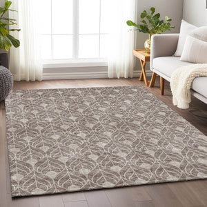 Homeroots 3' Beige And Taupe Geometric Washable Area Rug For Indoor Or Outdoor Use - Stylish And Durable 3' X 5' Polyester 596069