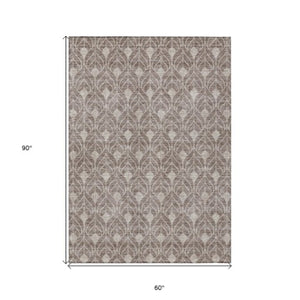 Homeroots 3' Beige And Taupe Geometric Washable Area Rug For Indoor Or Outdoor Use - Stylish And Durable 5' X 8' Polyester 596070