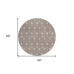 Homeroots 3' Beige And Taupe Geometric Washable Area Rug For Indoor Or Outdoor Use - Stylish And Durable 8' Round Polyester 596071