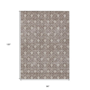 Homeroots 3' Beige And Taupe Geometric Washable Area Rug For Indoor Or Outdoor Use - Stylish And Durable 8' X 10' Polyester 596072